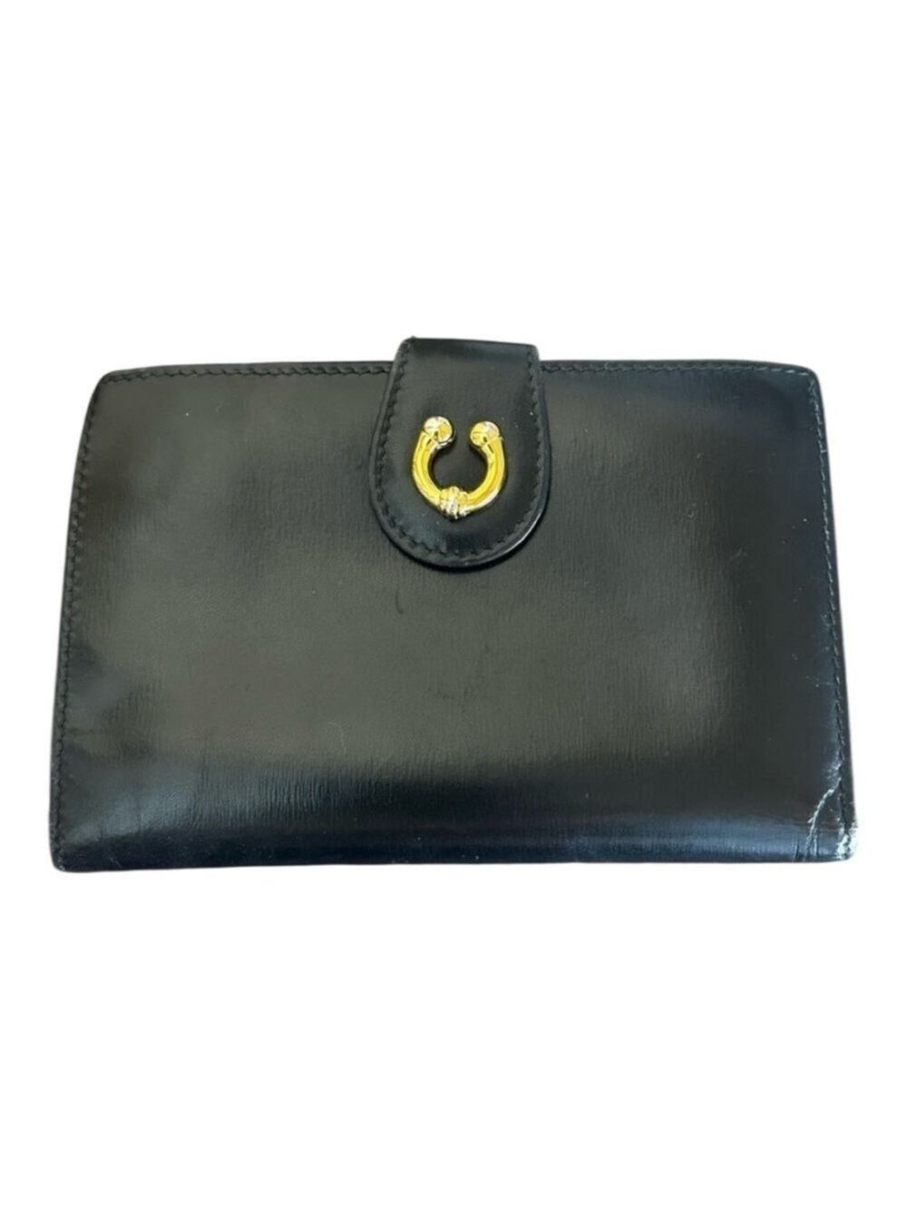 Gucci Horseshoe Black Leather Kiss Lock Wallet